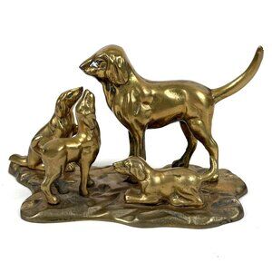 Vintage Brass Dog Figurine Pack Scene Rustic Hunting Decor Ornate Canine  Decor